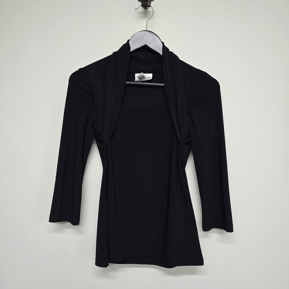 Joseph Ribkoff Layered Top Womens 4 Black Stretch Faux Shrug Long Sleeve Career